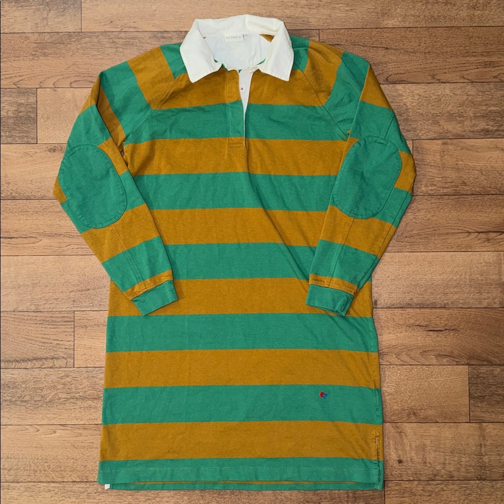 Clare V. Size Small Le Rugby Long Sleeve Shirt Mini Dress In Green Anthropologie
